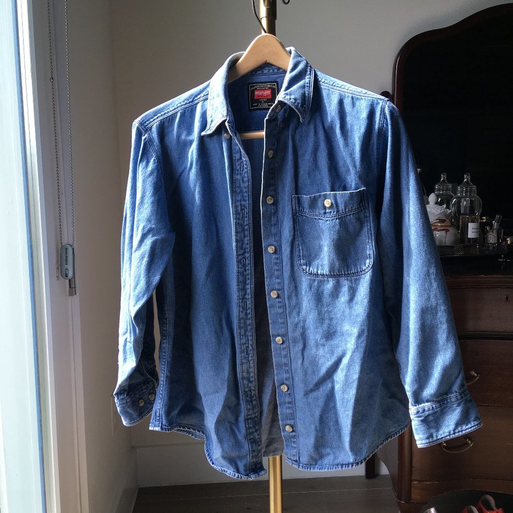 vintage wrangler hero ladies denim shirt - medium